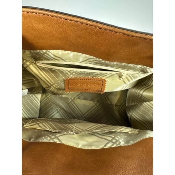 London Fog Tan Faux Leather Tote Bag With Zippered Compartments & Dual Handles - Picture 4 of 7